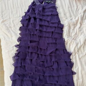 Sleeveless Purple Ruffle Tiered Mini Dress with Embellished Neckline